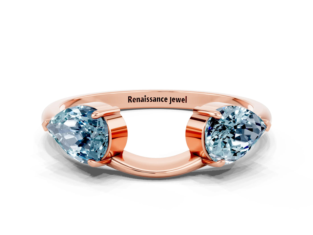 Rose gold Two-Stone Pear Aquamarine Bypass Ring with Prong Setting_6