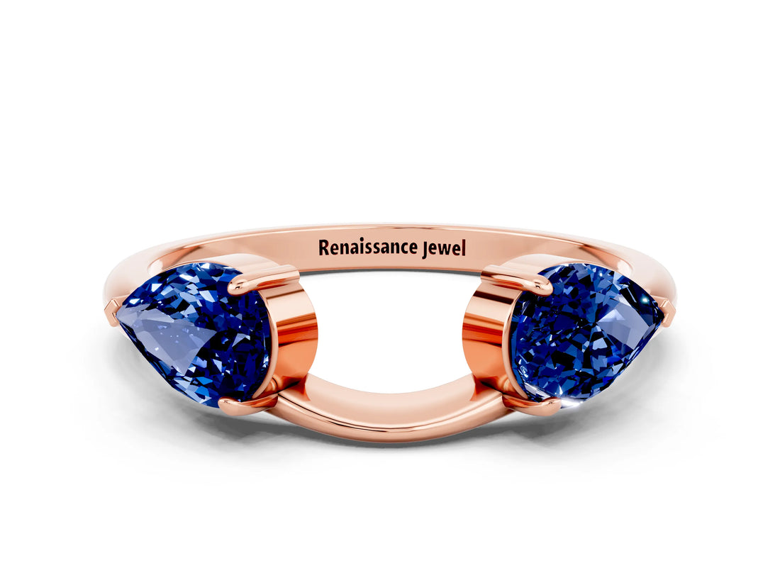 Rose gold Two-Stone Pear Blue Sapphire Bypass Ring with Prong Setting_6