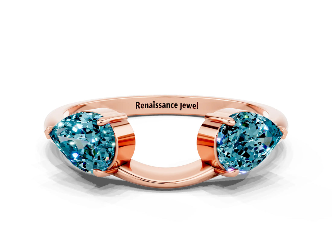 Rose gold Two-Stone Pear Blue Topaz Bypass Ring with Prong Setting_6