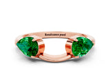 Rose gold Two-Stone Pear Emerald Bypass Ring with Prong Setting_6