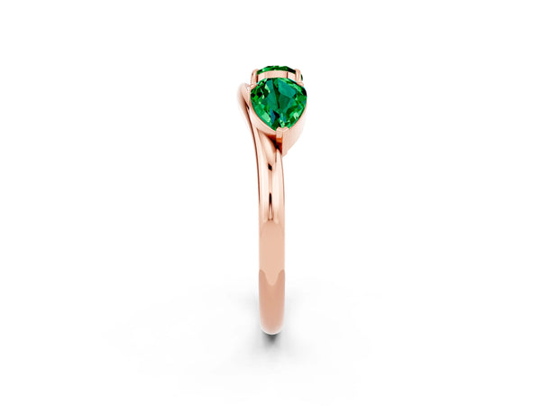 Rose Gold Pear-Shaped Lab-Grown Emerald Two Stone Curved Wedding Band with Prong Set Pears