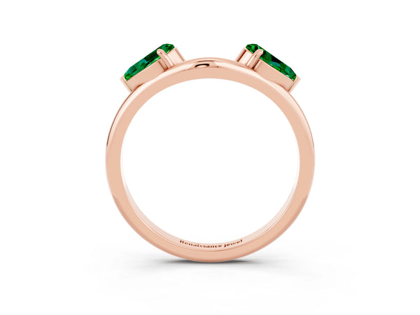 Rose Gold Pear-Shaped Lab-Grown Emerald Two Stone Curved Wedding Band with Prong Set Pears