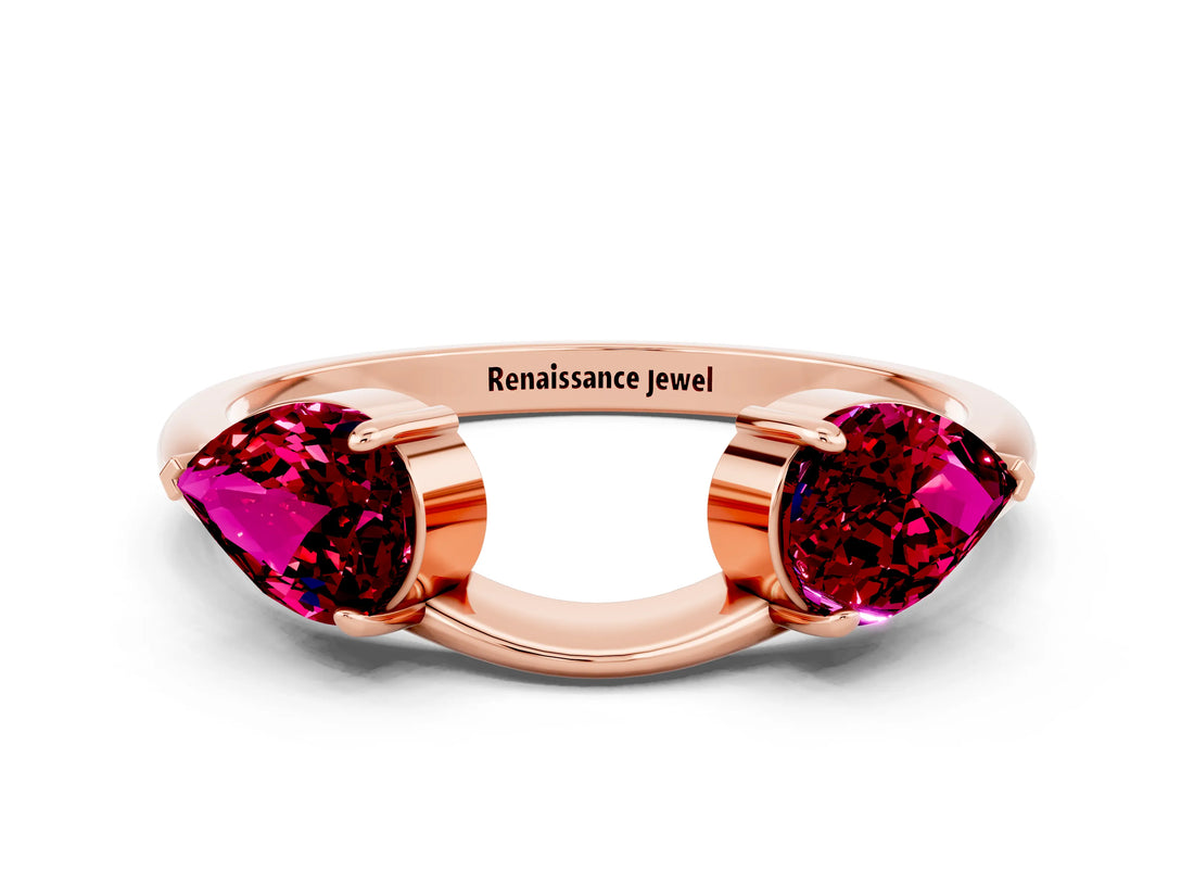 Rose gold Two-Stone Pear Garnet Bypass Ring with Prong Setting_6