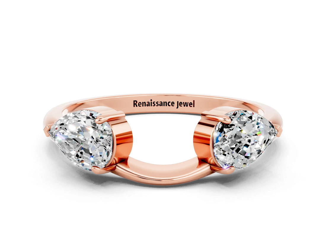Rose gold Two-Stone Pear Moissanite Bypass Ring with Prong Setting_6