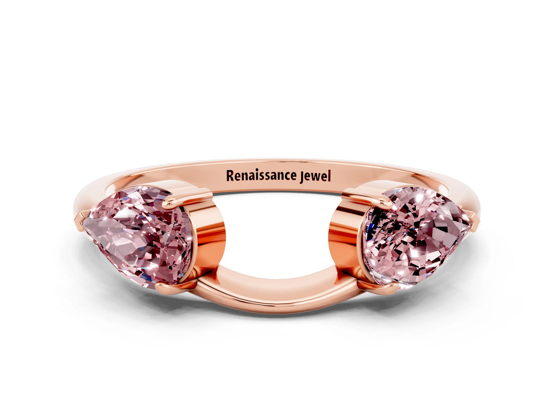 Rose gold Two-Stone Pear Morganite Bypass Ring with Prong Setting_6