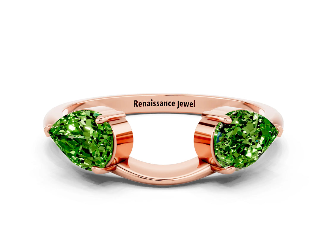 Rose gold Two-Stone Pear Peridot Bypass Ring with Prong Setting_6