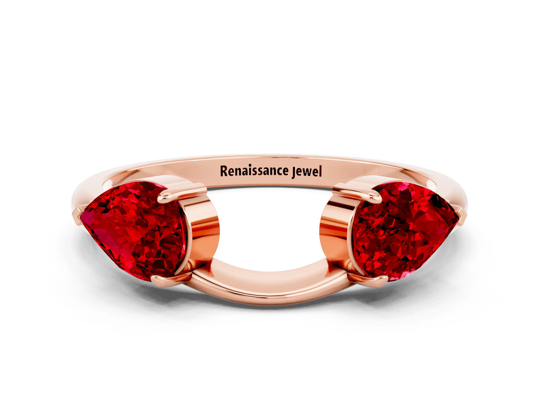 Rose gold Two-Stone Pear Ruby Bypass Ring with Prong Setting_6
