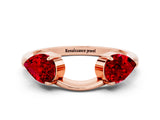 Rose gold Two-Stone Pear Ruby Bypass Ring with Prong Setting_6