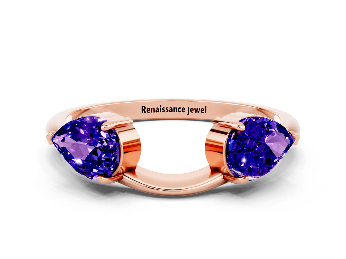 Rose gold Two-Stone Pear Tanzanite Bypass Ring with Prong Setting_6
