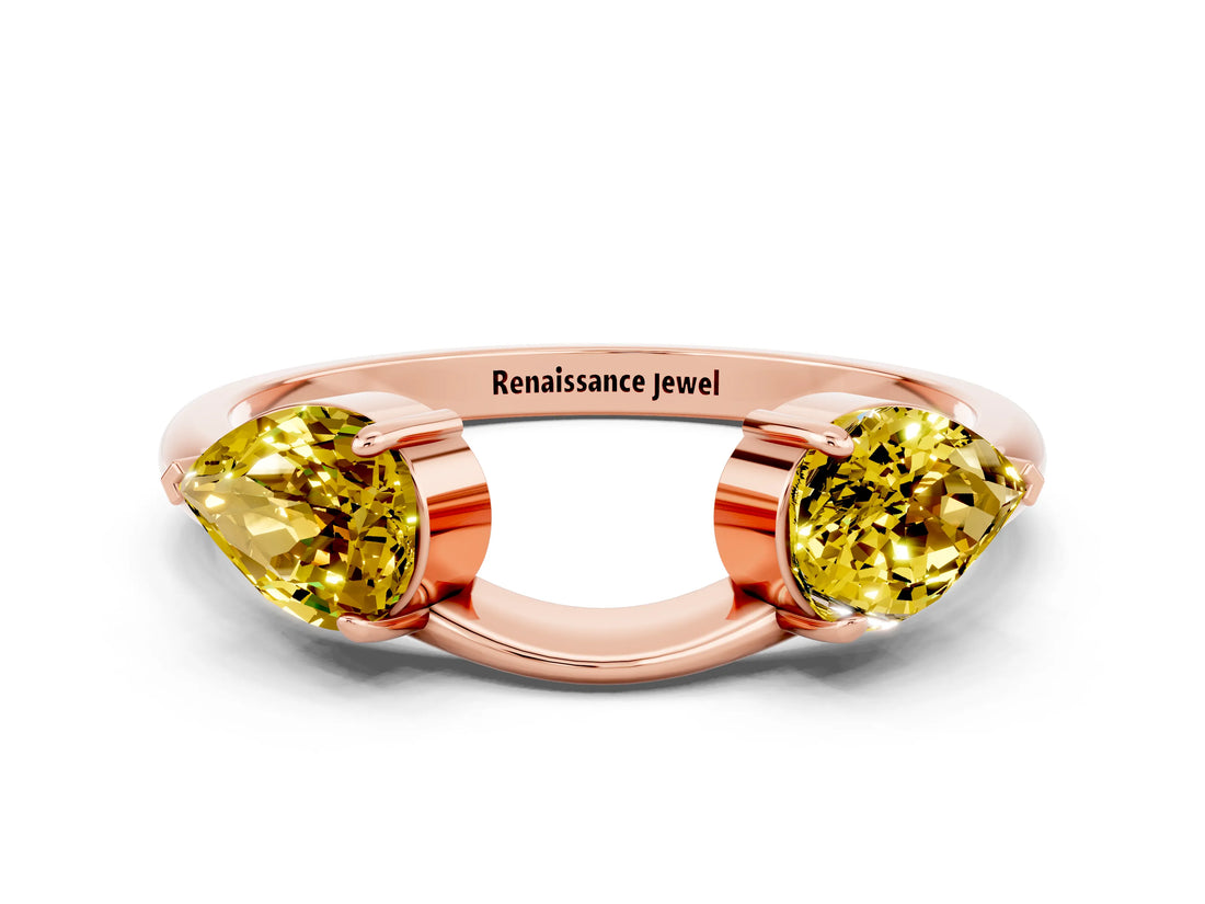 Rose gold Two-Stone Pear Yellow Sapphire Bypass Ring with Prong Setting_18