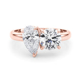Rose gold Two-Stone Pear and Round Diamond Bypass Ring with Prong Setting 1