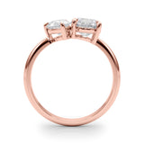 Rose gold Two-Stone Pear and Round Diamond Bypass Ring with Prong Setting 2