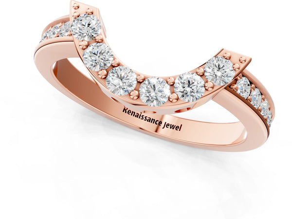 Rose gold U-Shaped Pavé Round Diamond Contour Band with Shared Prong Setting