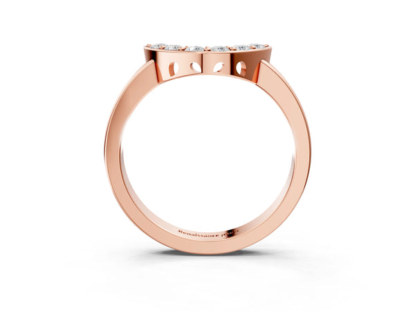Rose gold U-Shaped Pavé Round Diamond Contour Band with Shared Prong Setting