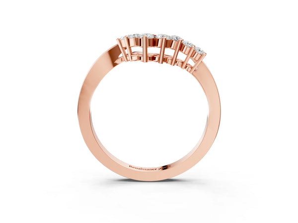 Rose gold V-Shaped Diamond Accent Band with Round Brilliant Stones and Prong Setting