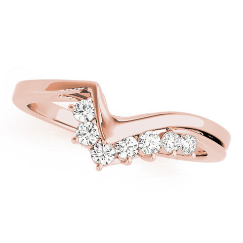 Rose gold V-Shaped Diamond Accent Band with Round Brilliant Stones and Prong Setting