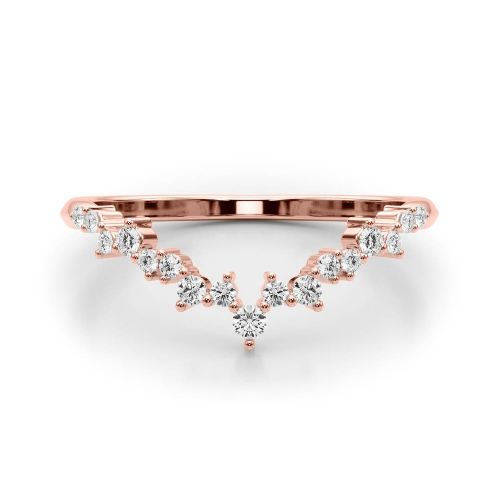 Rose gold V-Shaped Diamond Cluster Curved Band with Round Brilliant Cut Stones and Prong Setting 1