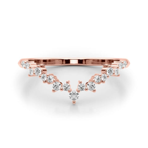 Rose gold V-Shaped Diamond Cluster Curved Band with Round Brilliant Cut Stones and Prong Setting 1