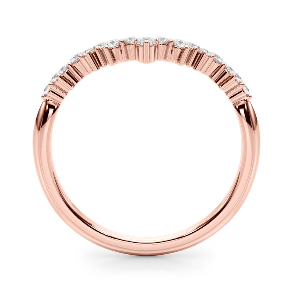 Rose gold V-Shaped Diamond Cluster Curved Band with Round Brilliant Cut Stones and Prong Setting 2