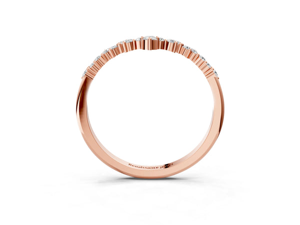 Rose gold V-Shaped Diamond Cluster Curved Band with Round Brilliant Cut Stones and Prong Setting