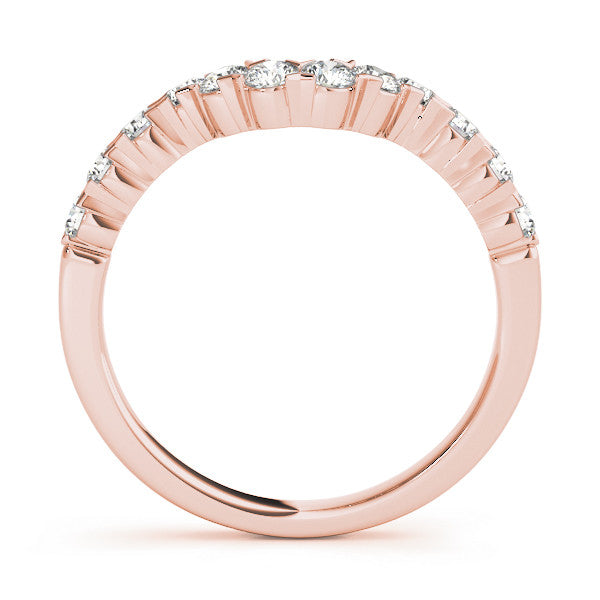Rose gold V-Shaped Diamond Round Cut Pavé Band with Prong Setting 1