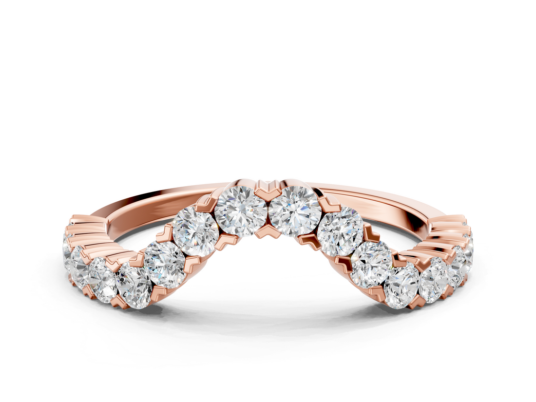 Rose gold V-Shaped Diamond Round Cut Pavé Band with Prong Setting_4