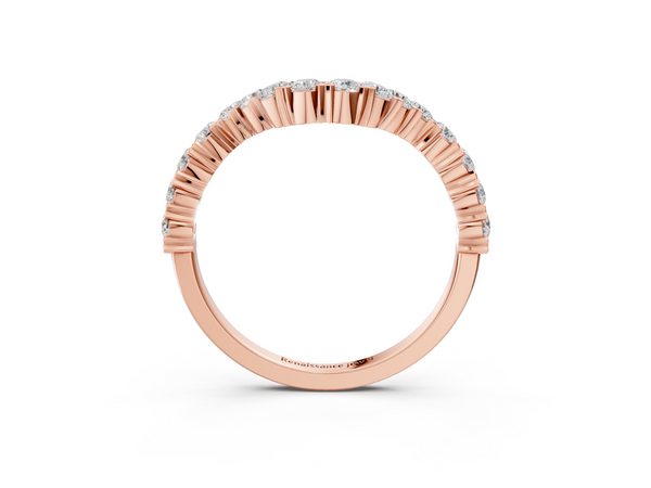 Rose gold V-Shaped Diamond Round Cut Pavé Band with Prong Setting