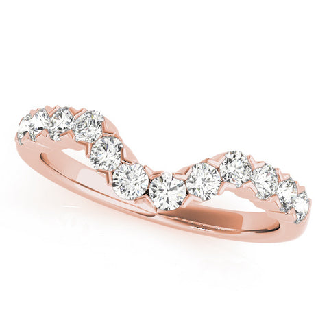 Rose gold V-Shaped Diamond Round Cut Pavé Band with Prong Setting