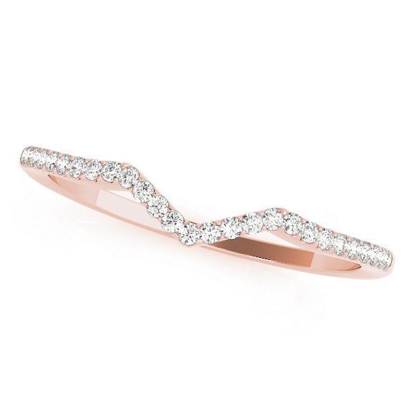 Rose gold V-Shaped Pavé Round Diamond Chevron Band with Shared Prong Setting
