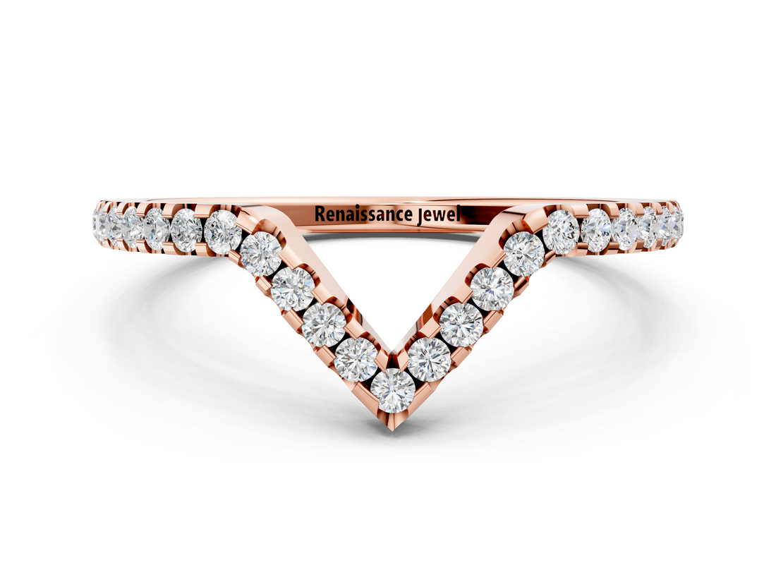 Rose gold V-Shaped Pavé Round Diamond Chevron Band with Shared Prong Setting_4