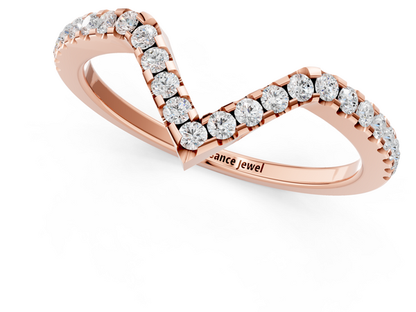Rose gold V-Shaped Pavé Round Diamond Chevron Band with Shared Prong Setting