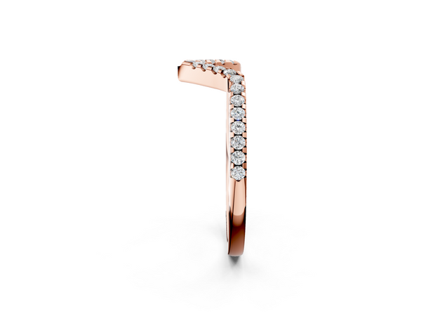 Rose gold V-Shaped Pavé Round Diamond Chevron Band with Shared Prong Setting