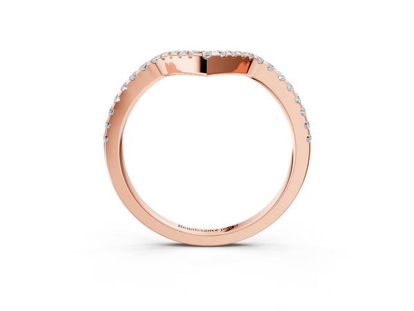 Rose gold V-Shaped Pavé Round Diamond Chevron Band with Shared Prong Setting
