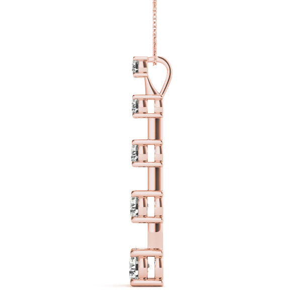 Rose gold Vertical Bar Pendant with Round Brilliant Diamonds in Prong Setting 2