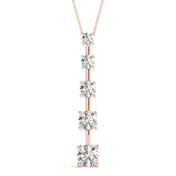 Rose gold Vertical Bar Pendant with Round Brilliant Diamonds in Prong Setting