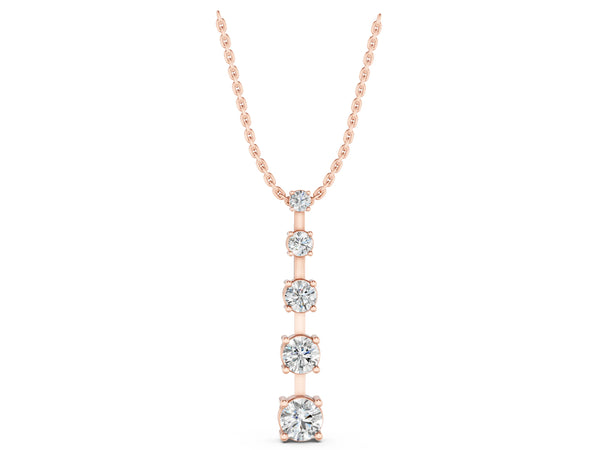 Rose gold Vertical Bar Pendant with Round Brilliant Diamonds in Prong Setting