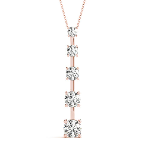 Rose gold Vertical Bar Pendant with Round Brilliant Diamonds in Prong Setting
