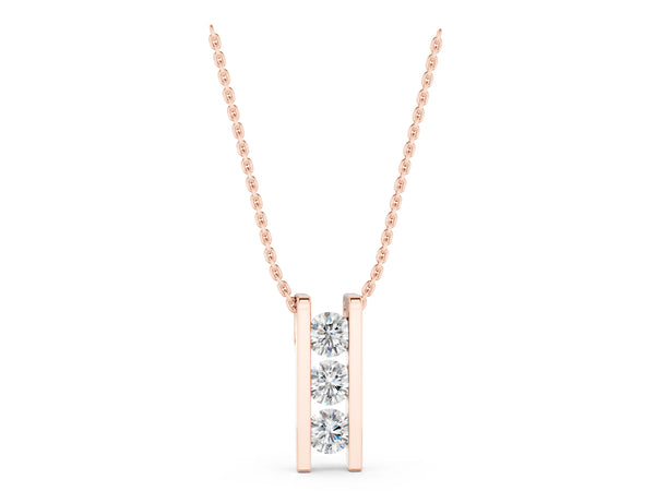 Rose gold Vertical Channel-Set Round Diamond Bar Pendant