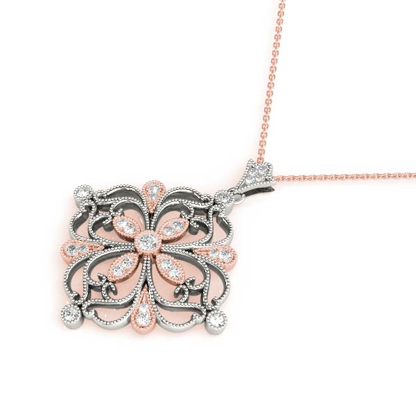 Rose gold Vintage Floral Diamond Pendant with Round Brilliant Cut and Pavé Setting 1