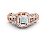 Rose gold Vintage Milgrain Asscher Cut Diamond Split Shank Ring with Prong Setting_13