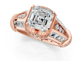 Rose gold Vintage Milgrain Asscher Cut Diamond Split Shank Ring with Prong Setting_14
