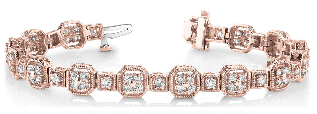 Rose gold Vintage Milgrain Diamond Tennis Bracelet with Round Cut Stones and Bezel Setting