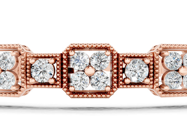 Rose gold Vintage Milgrain Diamond Tennis Bracelet with Round Cut Stones and Prong Setting
