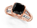 Rose gold Vintage Milgrain Fancy Black Cushion Cut Diamond Split Shank Ring with Prong Setting_1