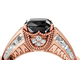 Rose gold Vintage Milgrain Fancy Black Cushion Cut Diamond Split Shank Ring with Prong Setting_4