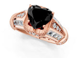Rose gold Vintage Milgrain Fancy Black Heart Cut Diamond Split Shank Ring with Prong Setting_1