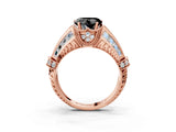 Rose gold Vintage Milgrain Fancy Black Heart Cut Diamond Split Shank Ring with Prong Setting_3
