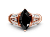 Rose gold Vintage Milgrain Fancy Black Marquise Cut Diamond Split Shank Ring with Prong Setting