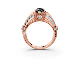 Rose gold Vintage Milgrain Fancy Black Marquise Cut Diamond Split Shank Ring with Prong Setting_3