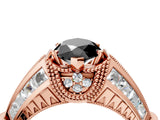 Rose gold Vintage Milgrain Fancy Black Marquise Cut Diamond Split Shank Ring with Prong Setting_4